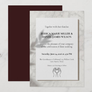 Wedding Invitation with Minimalist Line Art Hands