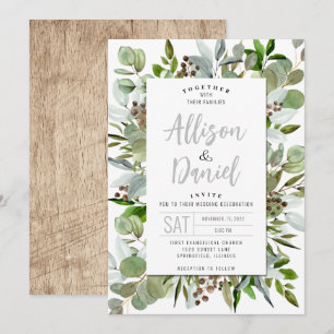 Wedding Invitation with Modern Eucalyptus Greenery