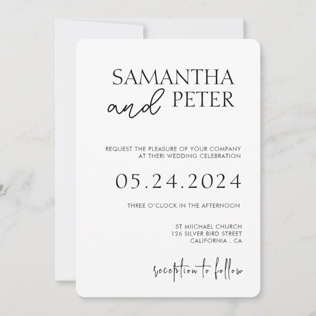 Wedding Invitation with QR Code, Minimal Wedding  (Front)