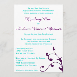 Wedding Invitation with Turquoise and Purple