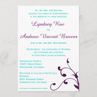 Wedding Invitation with Turquoise and Purple