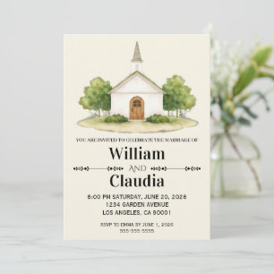 Wedding Invitation with Watercolor Venue Painting