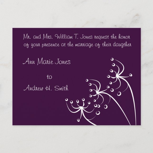 Wedding Invitation with White Wild Flowers Postcard (Front)
