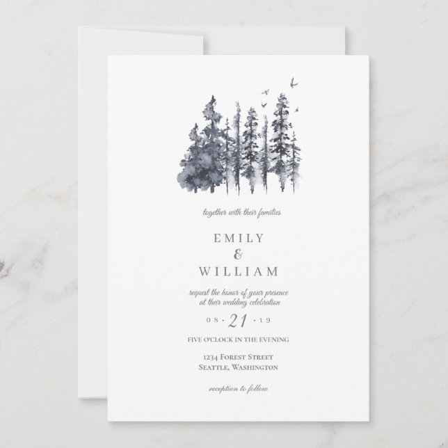 Wedding Invitation Woodland Forest Trees (Front)