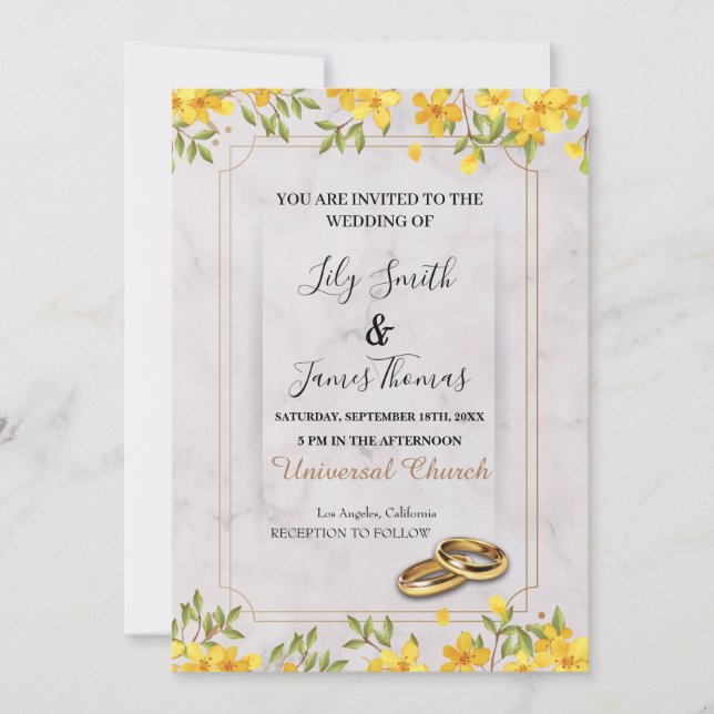 Wedding Invitation-Yellow Floral Invitation (Front)