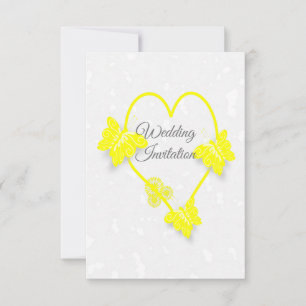 Wedding Invitation Yellow Heart Butterflies