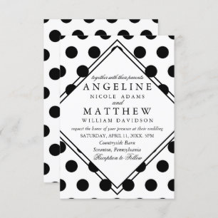 Wedding Invitations Black Classic Polka Dot