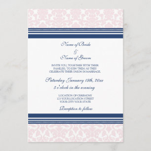 Wedding Invitations Blue Blush White Damask
