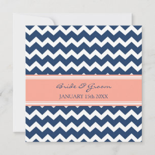 Wedding Invitations Blue Coral Chevron