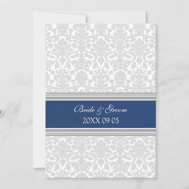 Wedding Invitations Blue Grey White Damask (Front)