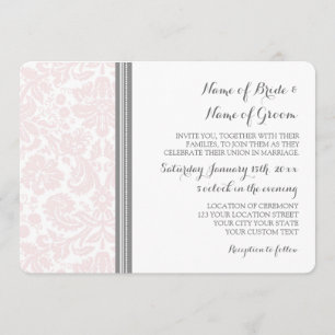 Wedding Invitations Blush Grey Damask Pattern