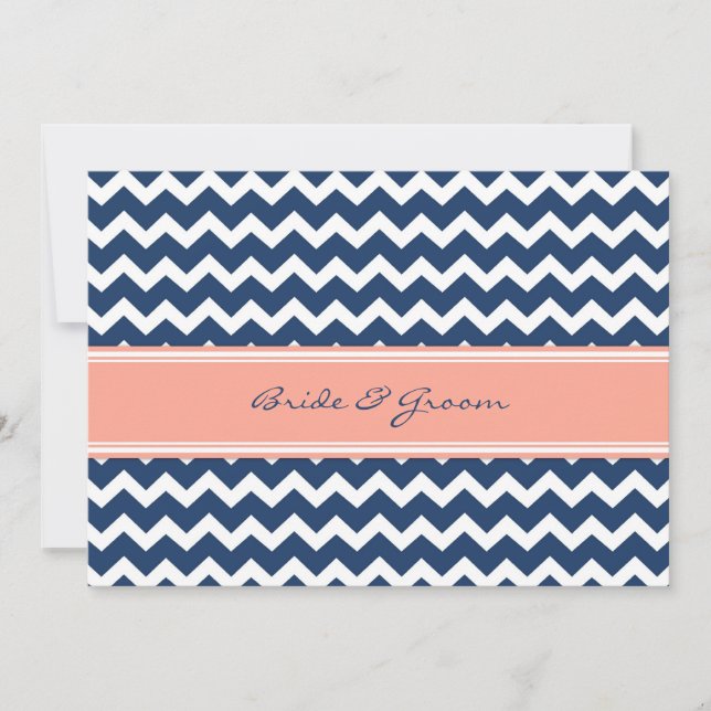 Wedding Invitations Coral Blue Chevron (Front)