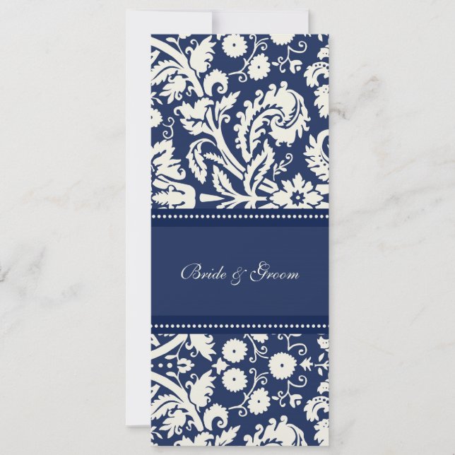 Wedding Invitations Dark Blue Cream Damask (Front)