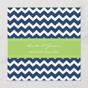Wedding Invitations Dark Blue Lime Chevron