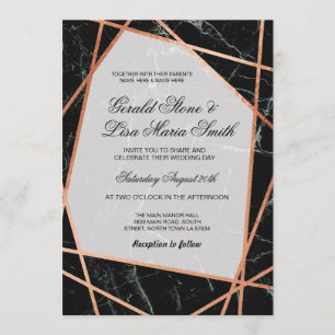 Wedding Invitations Elegant Black Marble Rose Gold