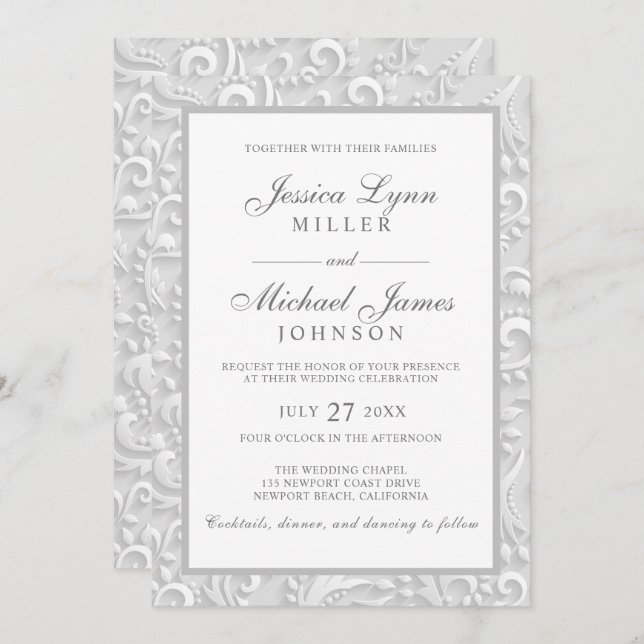 Wedding Invitations | Elegant Grey White 3D Design (Front/Back)