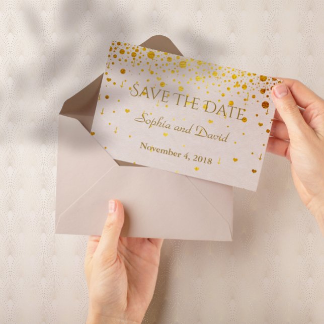 Wedding Invitations | Gold Confetti SAVE THE DATE (save the date, wedding gold confetti, elegant, trendy, modern)