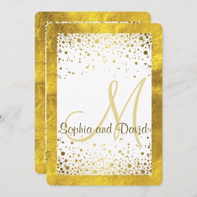 Wedding Invitations | Gold Foil Frame Confetti (Front/Back)