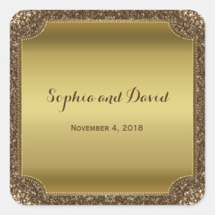 Wedding Invitations   Gold Glitter Custom Square Sticker