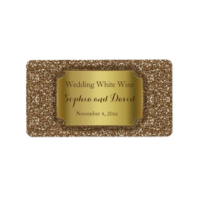 Wedding Invitations | Gold Glitter Wine Favour Label (Front)