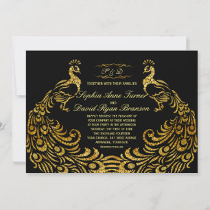 Wedding Invitations   Gold Peacock Black