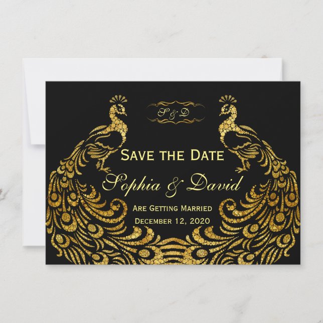 Wedding Invitations | Gold Peacock SAVE THE DATE (Front)