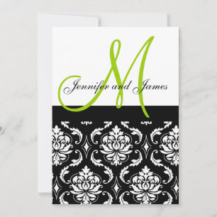 Wedding Invitations Green Monogram Names Damask