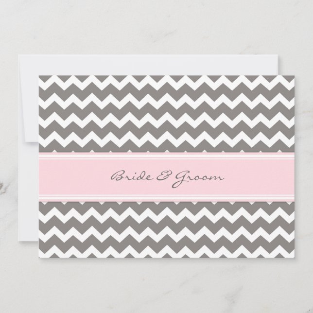 Wedding Invitations Grey Pink Chevron (Front)