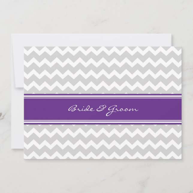 Wedding Invitations Grey Plum Chevron (Front)