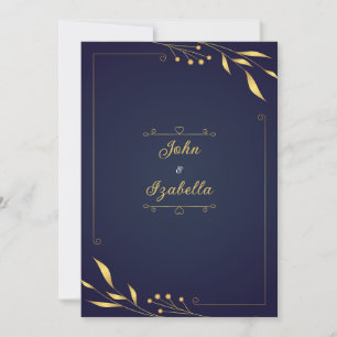 Wedding invitations in gold and navy blue