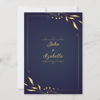 Wedding invitations in gold and navy blue