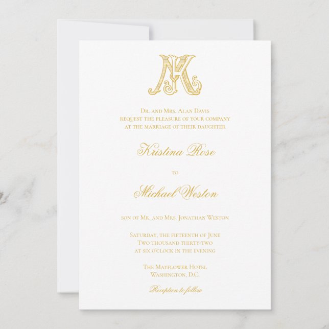 Wedding Invitations KM Monogram or MK Monogram (Front)