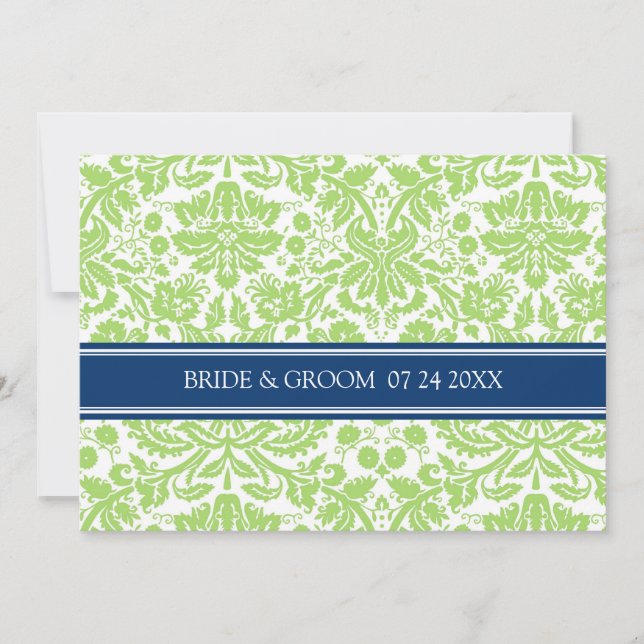 Wedding Invitations Lime Blue Damask Pattern (Front)