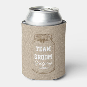 Wedding Invitations Mason Jar Linen TEAM GROOM Can Cooler