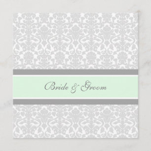 Wedding Invitations Mint Grey White Damask