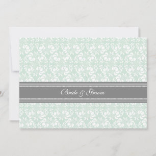 Wedding Invitations Mint Grey White Damask
