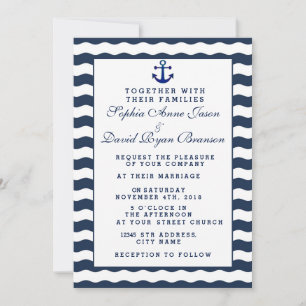 Wedding Invitations   Nautical Navy Waves Anchor