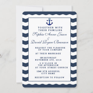 Wedding Invitations   Nautical Navy Waves Anchor