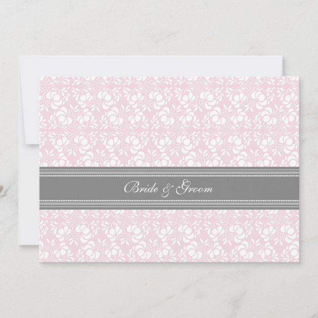 Wedding Invitations Pink Grey White Damask (Front)