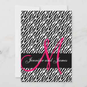 Wedding Invitations Pink Monogram Zebra Pattern
