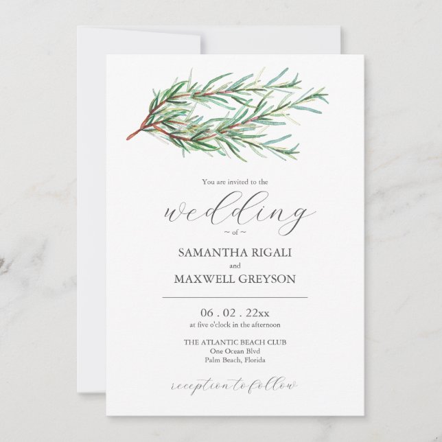 Wedding Invitations Rustic Watercolor Botanicals (Front)