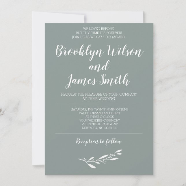 Wedding Invitations Second Marriage Elegant Sage (Front)