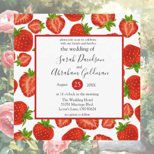 Wedding Invitations - Strawberries Botanical Red
