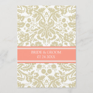 Wedding Invitations Taupe Coral Damask Pattern
