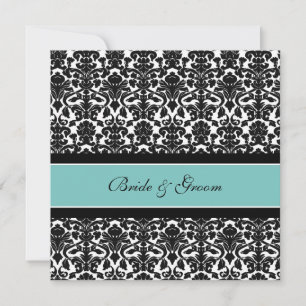 Wedding Invitations Teal Black White Damask