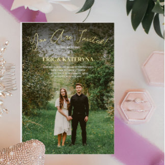Wedding Invitations with Photo & Gold Foil Accents