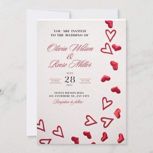  Wedding invitations with red hearts romantic love (Front)