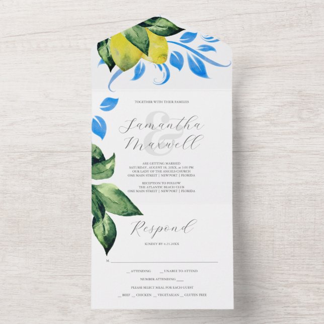 Wedding Invitations with RSVP Card Lemons (Inside)
