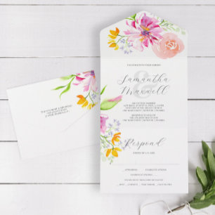 Wedding Invitations with RSVP Card Pink Flowers