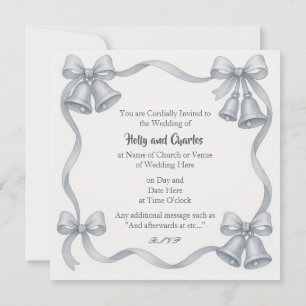 Wedding Invitations with Silvery Bells and Ribbons
